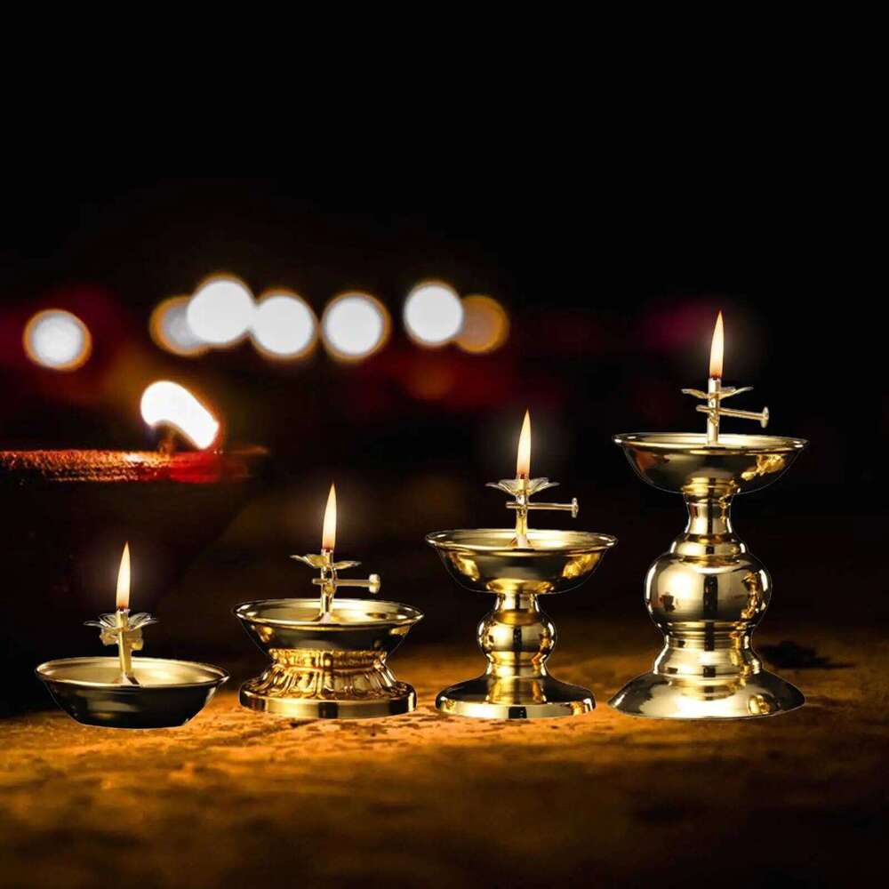 Ghee Candle Temples Tibetan Buddhist Supplies Golden Cup Oil Lamp Holder for Dining Table Office Decoration XJ260305
