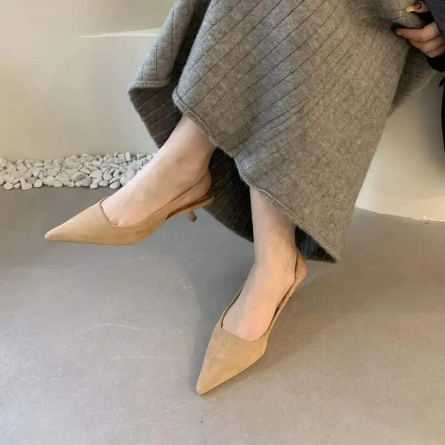 Bailamos Women Sandals Pointed Toe Elegant Low-heel Shoes Summer Fashion Slingback Woman Mules Shoes Pumps Dress Shoes 260303