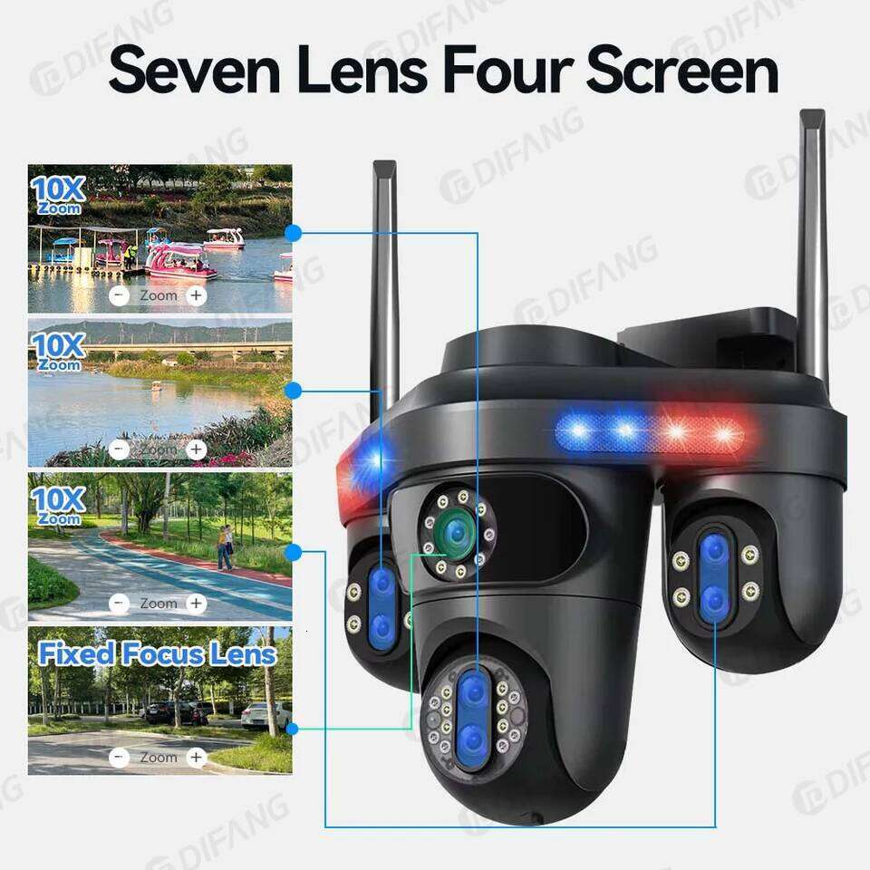 RDV DIFANG 35MP WiFi IP 4 Screens 7 Lens 10X Zoom Outdoor Wireless PTZ Security Cam Auto Tracking CCTV Surveillance Camera 26W0306