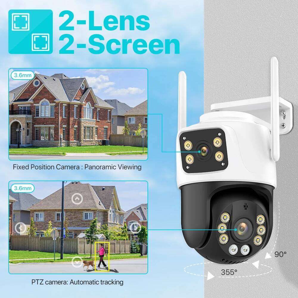 4K 8MP HD Wifi PTZ Outdoor 6MP Lens Dual Screen AI Auto Tracking IP Camera CCTV Audio Video Surveillance P2P iCSee 26W0306