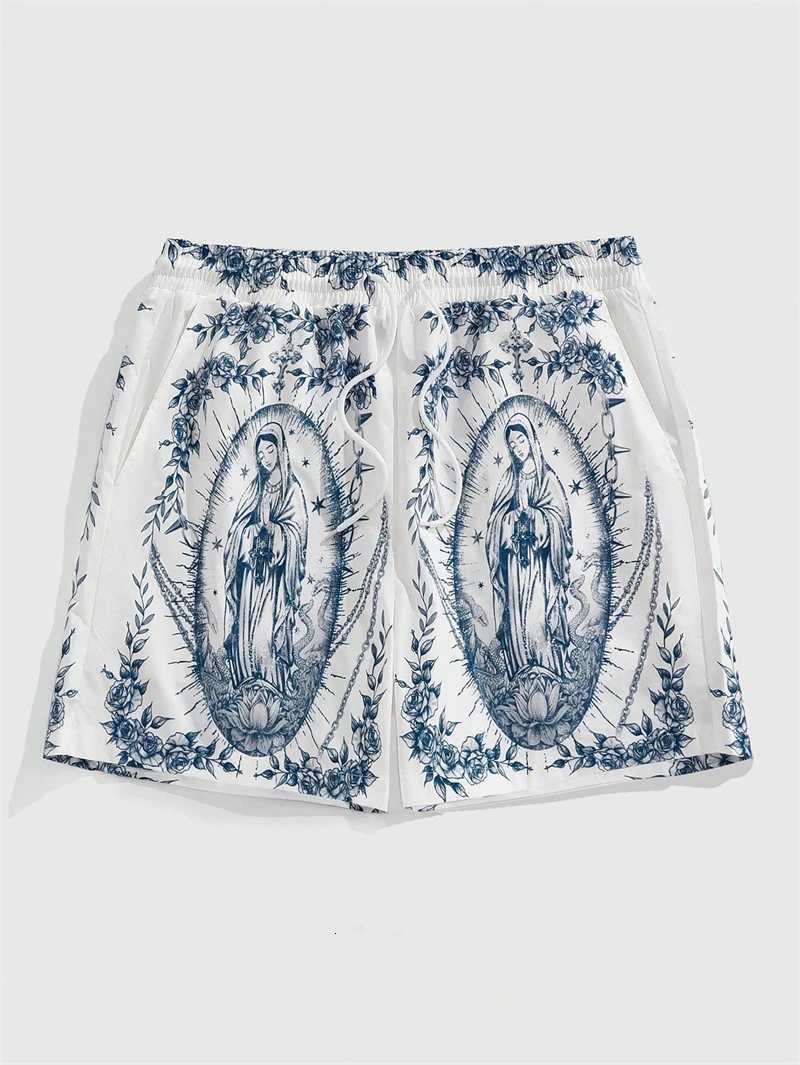 Fashion Virgin Mary Graphic Short Pants For Men Summer Trend Vacation 3D Printed Beach Shorts Cool Streetwear Loose Swim Trunks X260306