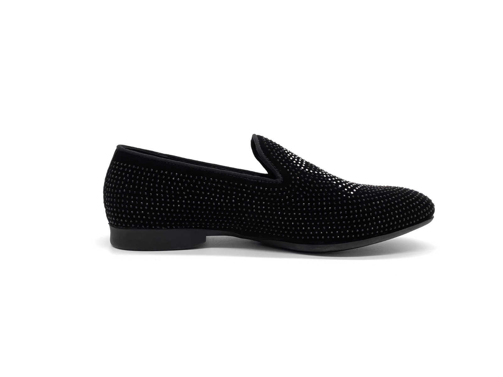 Men's Luxury Rhinestone Loafers Black Velvet Slip-On Sparkling Dress Shoes Plus Size Glitter Modern Metallic Slip On Loafers