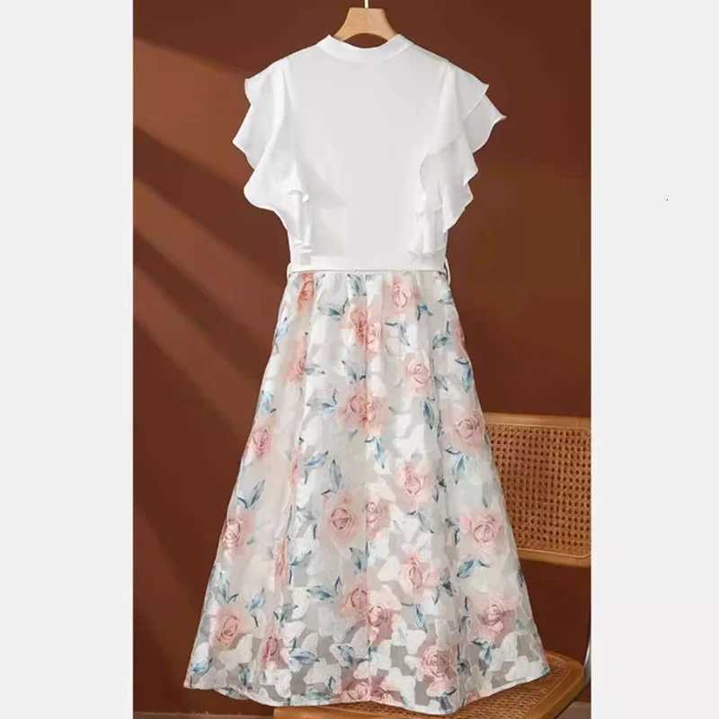 French fashion luxury tulle dress female summer new high-grade sense stitching embroidery temperament lotus leaf sleeve skirt X260306