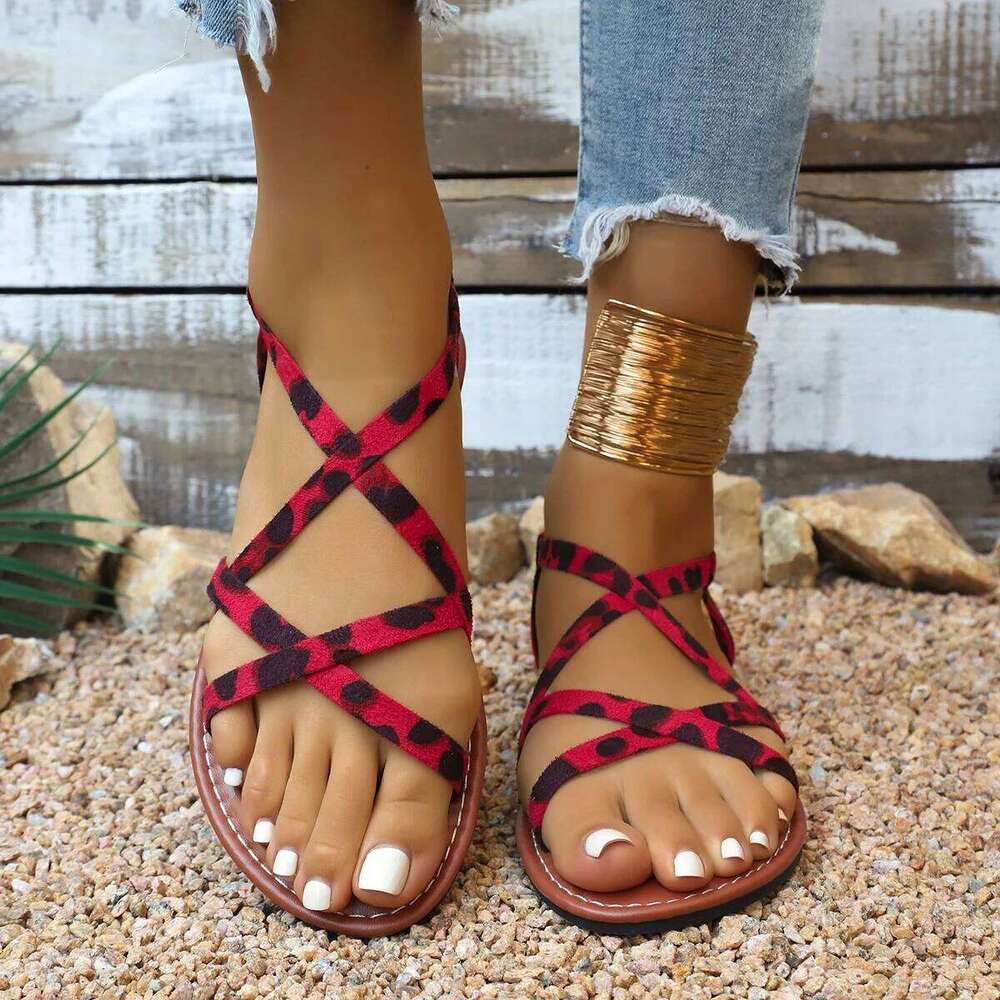 2025 Summer Flats Leopard Sandals Women Cozy Casual Shoes New Walking Slippers Outdoor Beach Slides Flip Flops
