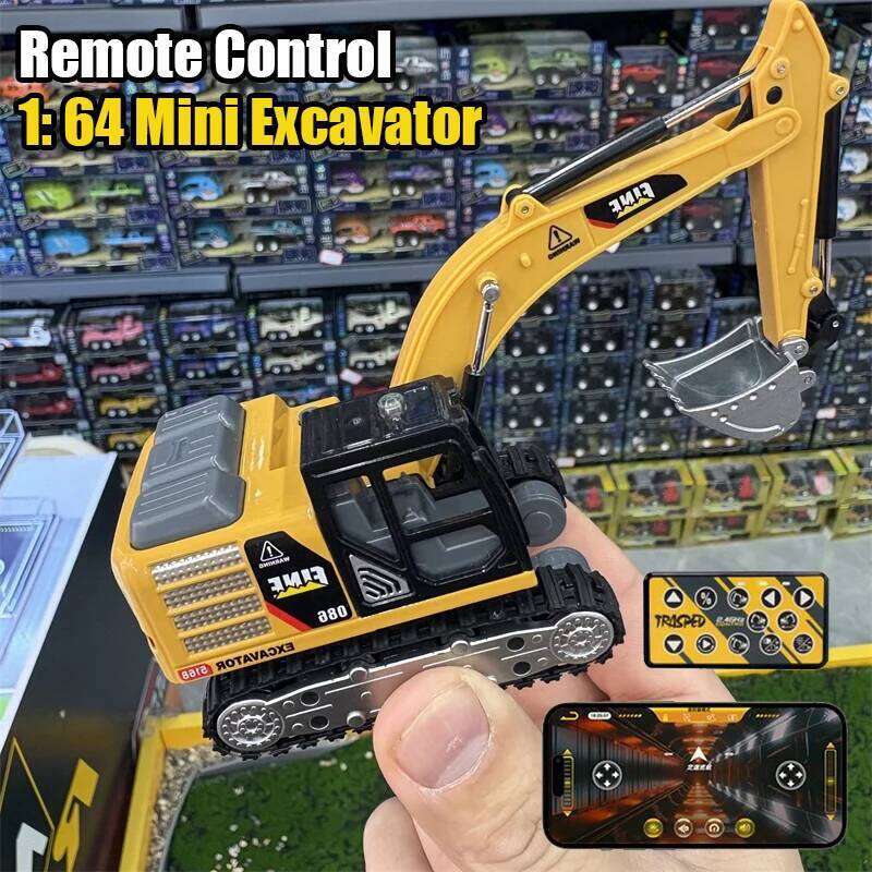 Desktop Mini RC Excavator 1/64 Rc Car Remote Control Truck Engineering Vehicle Toy Trucks Children Toys Boys Kid Christmas Gifts C260305