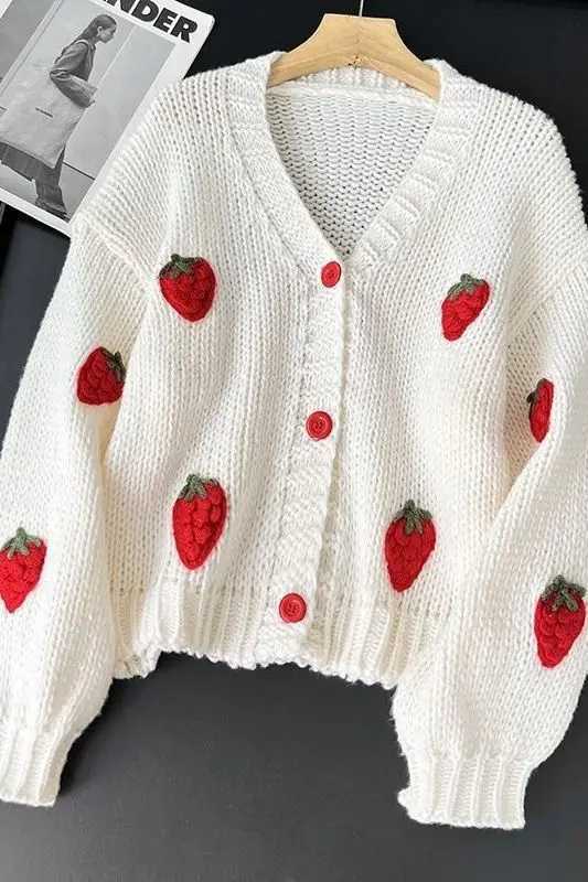 Knitted Cardigan 2025 Autumn Sweet V NeCK Jacquard Sweater Coat Knitwear Gentle Korean Fashion Sweater Crop Top M260306