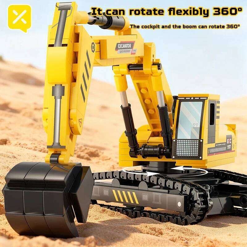 Building Blocks Excavator Construction Engineering Vehicle Toys Movable Arm 360 Rotation Anti-Slip Tracks Bricks Gifts for Boys Z260305