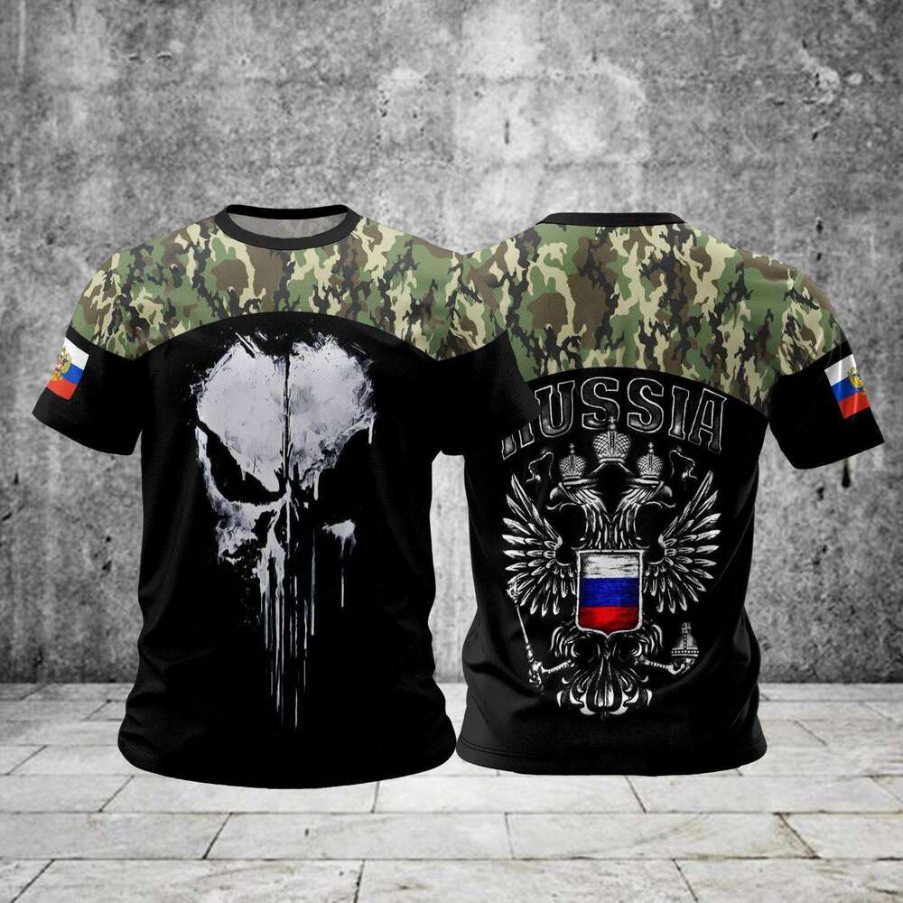 2025 3D Russian Flag Short Sleeve for Men Oversized T-Shirt Men's Clothing Summer