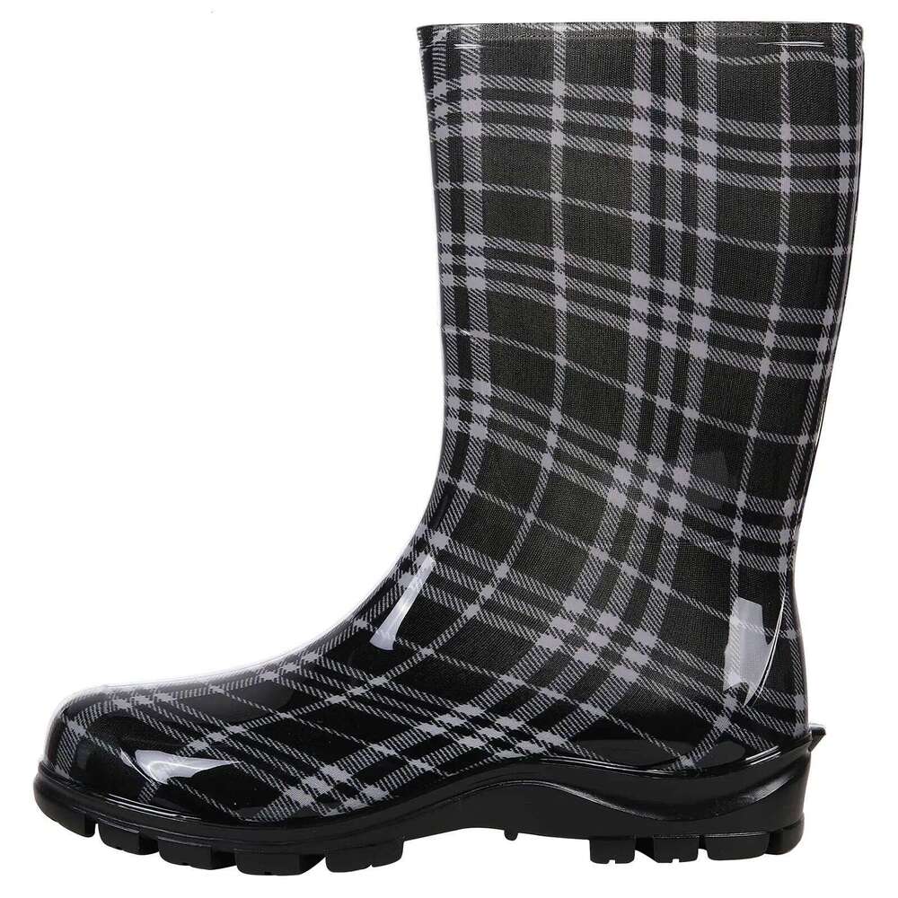 Litfun Waterproof New Rubber Printed Pull On Mid Calf Comfortable Non-slip Outdoor Women's Rain Boots