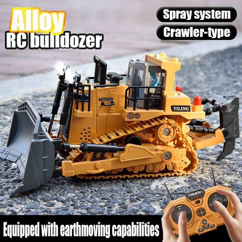 Vehicle Toy Remote Control Bulldozer with Metal Dozer Model Toys for Boys Kids Christmas Birthday Gifts C260305