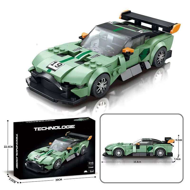 316PCS Green Sports Building Blocks 1:24 Scale Car Model Assemble Bricks Toy Creative Decoration Children Holiday Gifts Z260305