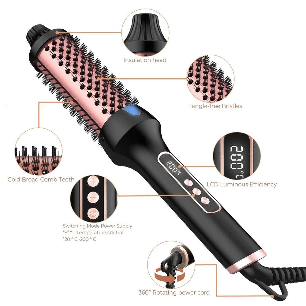 Heated Brush 3-in-1 Ionic Curler/Straightener with Anti-Scald Electric Curl Wand Curling Iron Hair Styling Tools 26Y0306