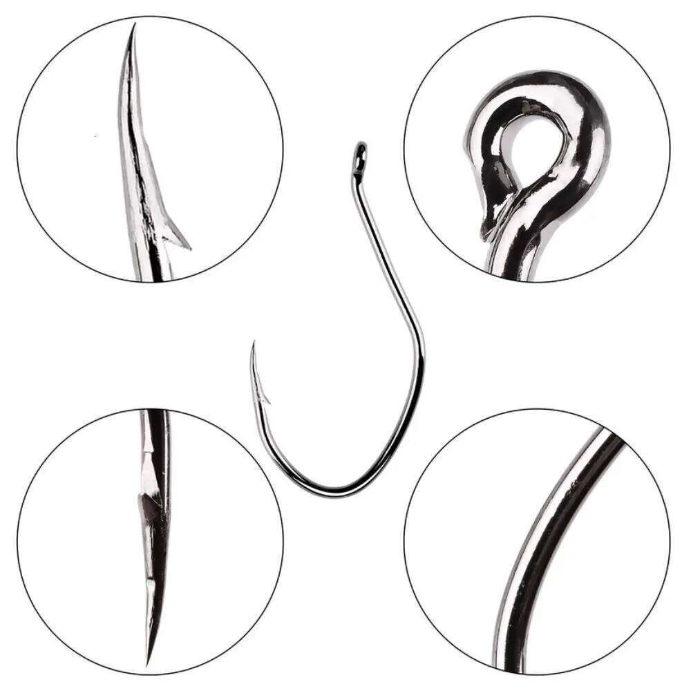 10pcs/Box Barbed Hooks High Carbon Steel Catfish 6/0 -10 Fishhook V Sharp Circle Hook Fishing Tackle Box S260305