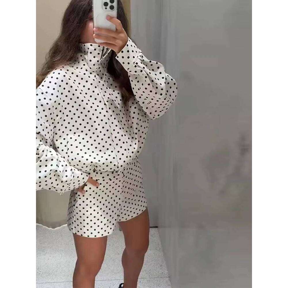 Polka Dot Print Short Coats Women's High Street Long Sleeve Jackets for Women 2026 Elegant Office Ladies Casual Outerwear