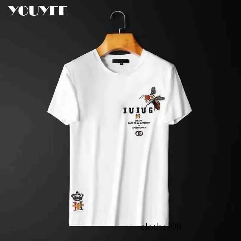 Summer Short Sleeve Mens T-Shirt New Trend Embroidery Bee Crown Letter Bottoming Shirt Slim Versatile Top Male Tees Clothing 4xl