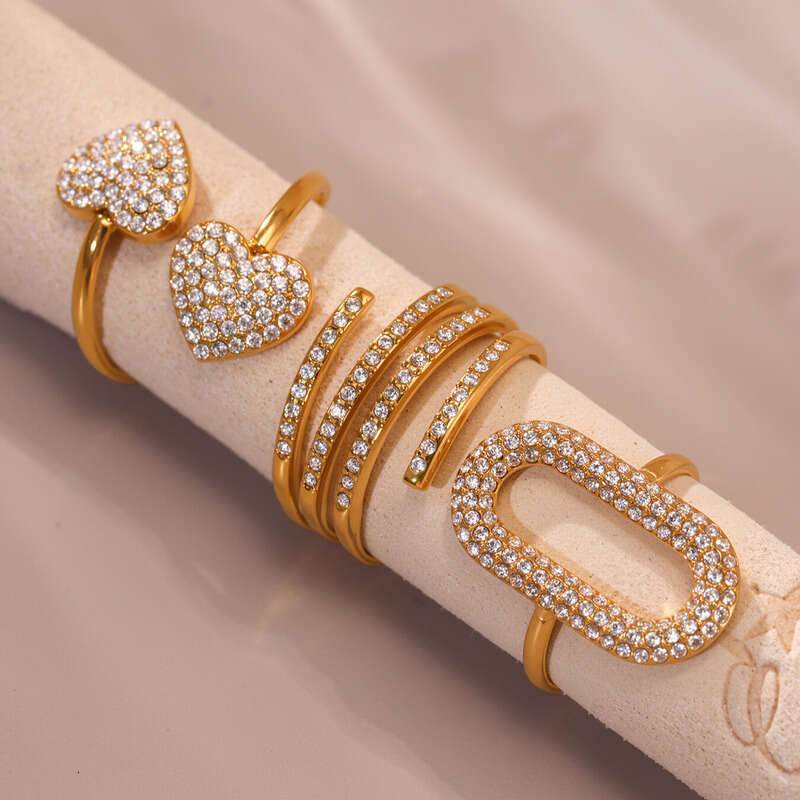 Women's Hip Hop / Rock Ring: Geometric Gold-plated Diamond-studded Open Personality Heart-shaped For Women Simple & Stylish Adjustable Ring Party