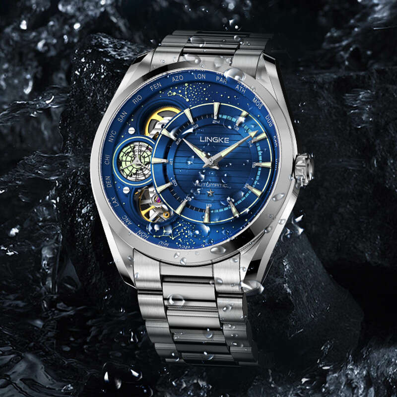 Luxury men's watch, mechanical quartz dual movement, fully automatic hollow mechanical style watch, business fashion watch, men's watch