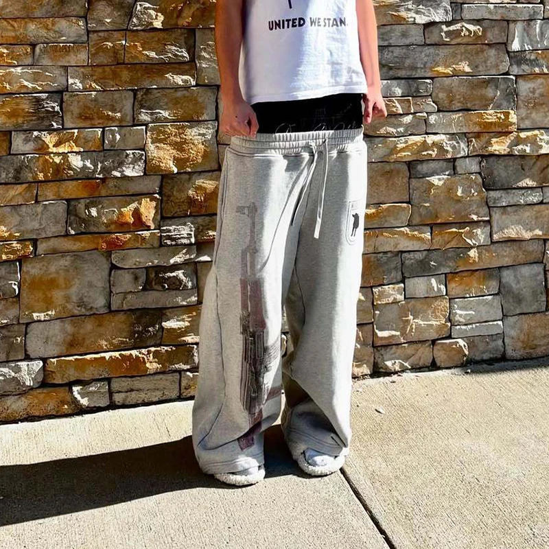 High Street Casual Pants Mens Y2K Harajuku Straight Trousers Autumn Head Double Waist Pants Personalized Printed Pattern Pants 260303