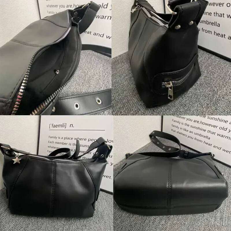 Y2k Korean Gothic Star Girl Black Handbag Harajuku Aesthetic Vintage Shoulder Crossbody Bag Trendy Women Messenger Tote Bags