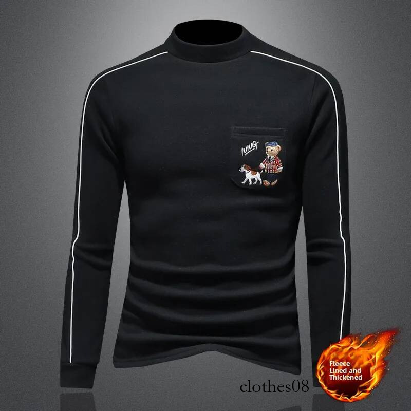 2026 Winter Thiened f High Collar Warm Wool Men's Slim Fit Base irt Korean Sle Fce Lined T-irt Casual Wear