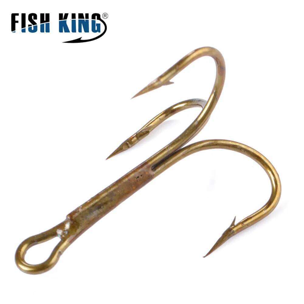 FISH KING 20pcs/Pack High Steel Carbon Lure Hook Treble Overturned Fishhooks Super Sharp Triple Round Hooks For Bass S260305