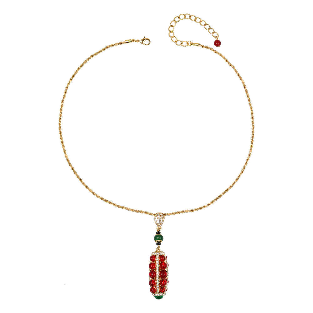 Vintage Red Glass Pendant Necklace And Earring Jewelry Set Light Luxury Finely Crafted Silver Earrings With A High-End Feel High-Quality