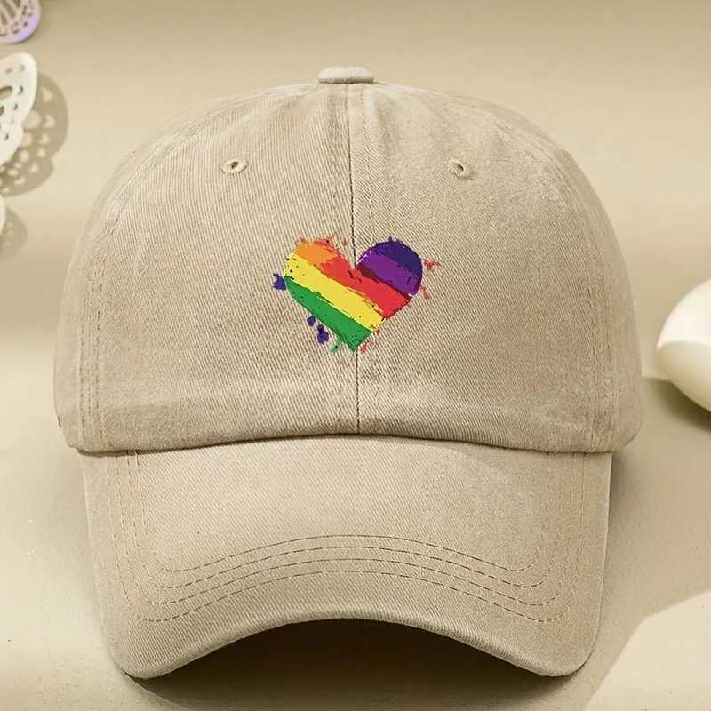 Retro style rainbow heart-shaped printed baseball cap with sun shading and antique design adjustable S260306