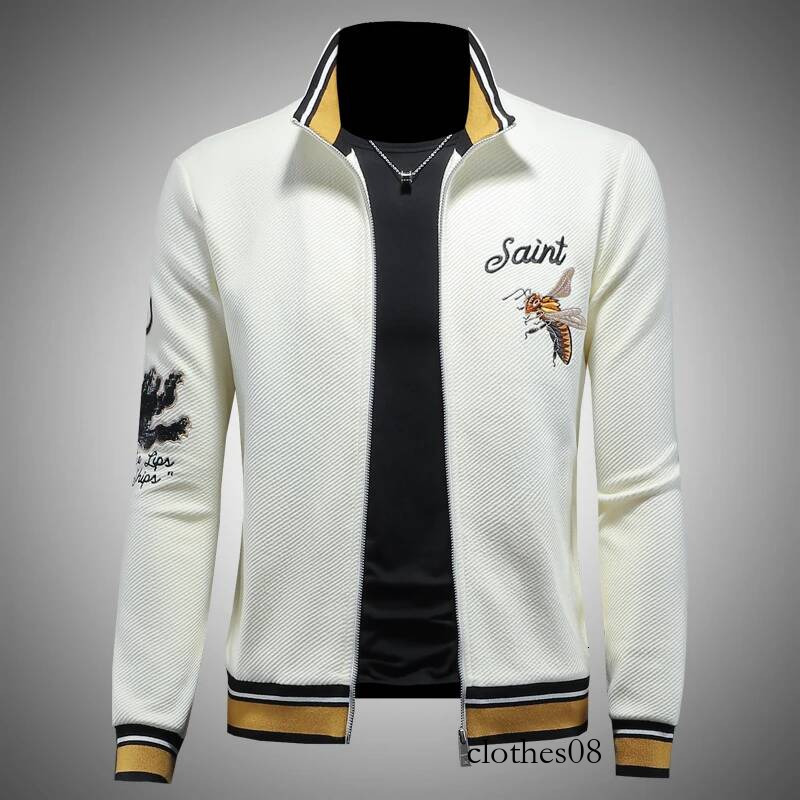 Casual Long Sve Men's Sweatirt Spring Autumn Sle Embroidered Striped Zipper Cardigan Faionable Personali Outerwear