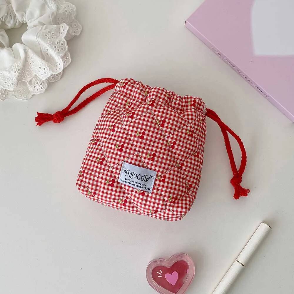 Bestseller Cute Girl Cartoon Drawstring Makeup Student Cherry Print Toiletry Travel Portable Cosmetic Storage Bag Make Up Pouch ddmybear