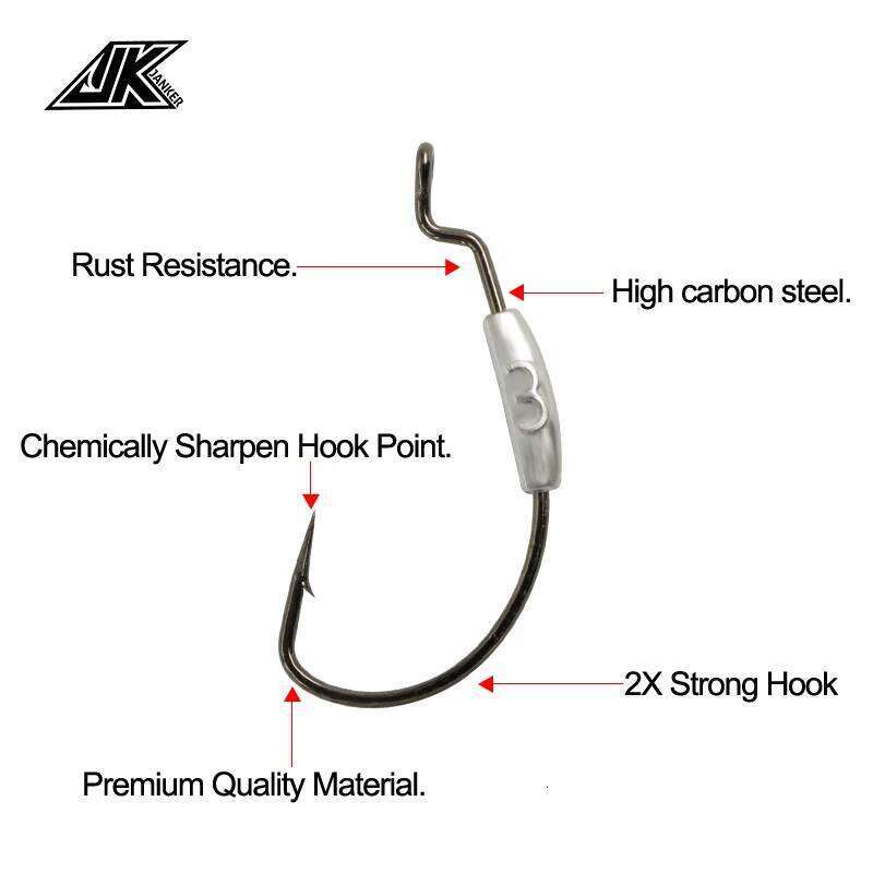 JK ST 2-5g Jig Head 2X Strong Black Nickel Rust Resistance Saltwater Weighted Worm Barbed Fishhook S260305