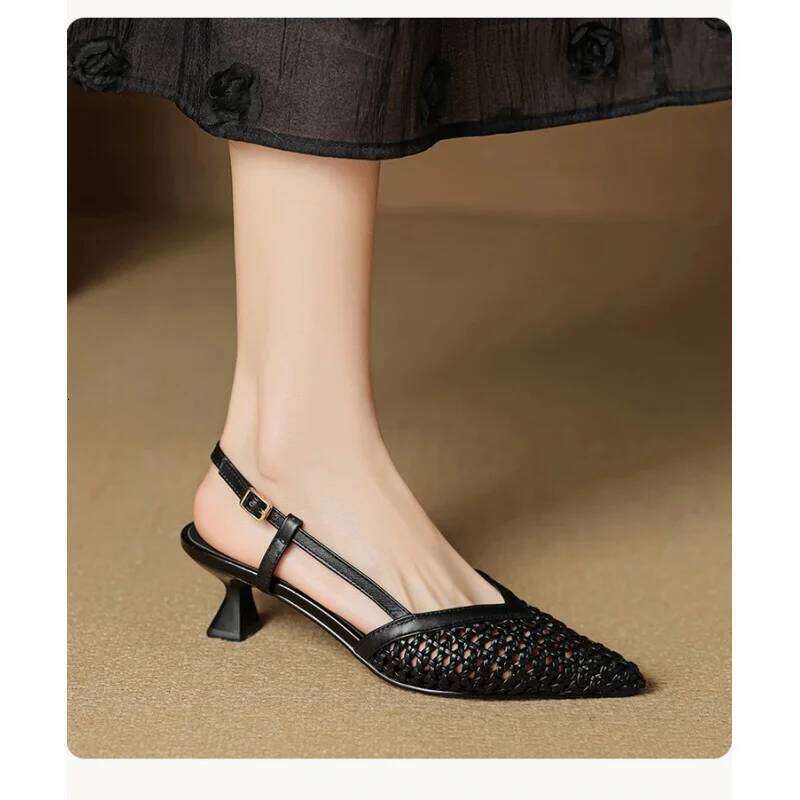 New Gold Hollow Thin Strip Heels for Women Luxury Pointed Toe Heeled Pumps Office Lady Mules Summer Stiletto Shoe Sandals 2026