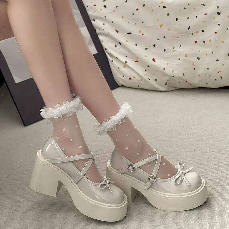 Spring Round Toe Pumps Chunky Heel Mary Janes Platform for Women Dress Students Women's Lolita Heeled Shoes