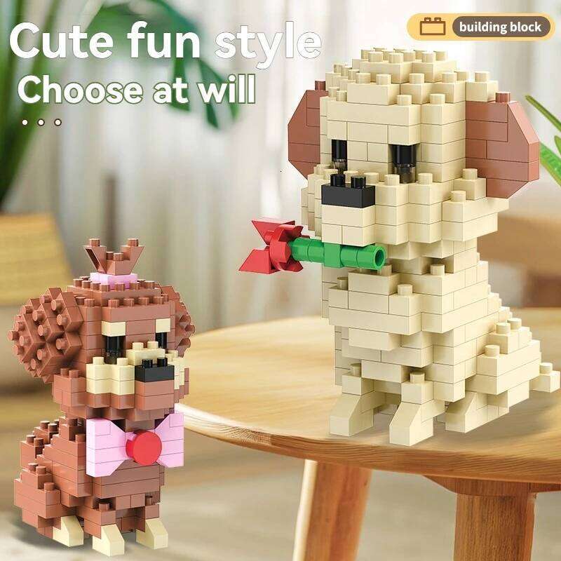 Creative 8 Styles Small Dog Micro Building Blocks Set Particles Cartoon Animal Model DIY Assembly Bricks Kids Birthday Gift Toy Z260305