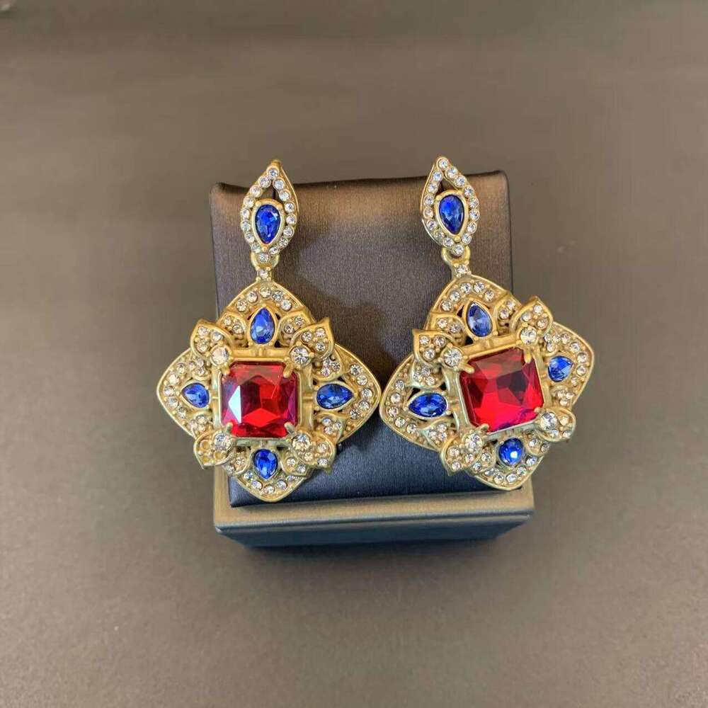 Vintage Square Turquoise Earrings Geometric Beads And Silver Studs Niche Design With A High-End Feel Women's Accessories High-Quality