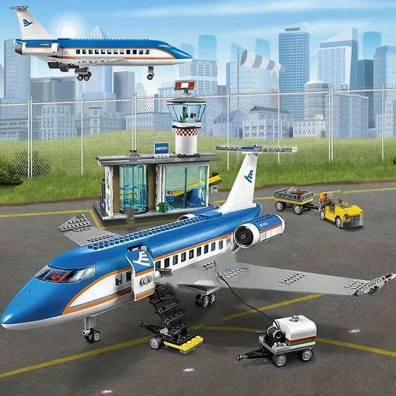 Compatible MOC Sets Retired City Series Building Blocks Airport Passenger Terminal Airplane Children's Toys Assembling Gift Z260306