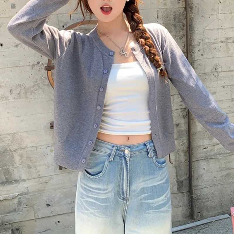 Womens Long Sleeve 2025 Cardigan O Neck Button Down Knit Lady Autumn Spring Knitted Single-breasted Cardigan Sweaters M260306