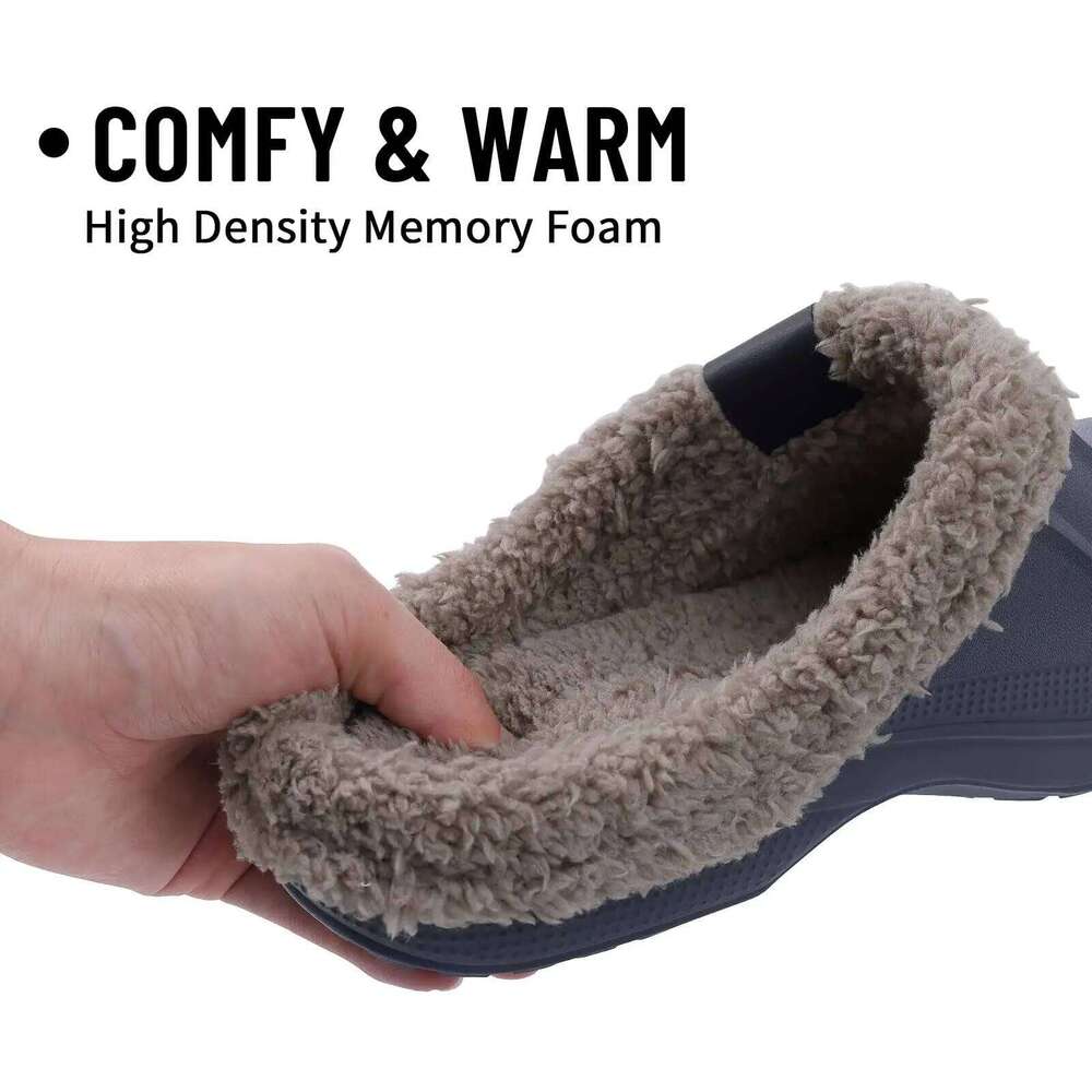 Litfun Winter Plush Lining For Men Women Waterproof Non-slip Fuzzy Slippers Outdoor Furry Warm Cozy Garden Clogs