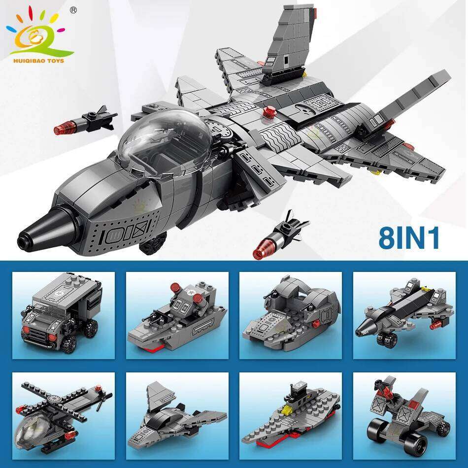 HUIQIBAO Military 510PCS Attack J-20 Fighter Building Blocks Army City Weapon Plane Airplane Helicopter Bricks Children Toys Z260306