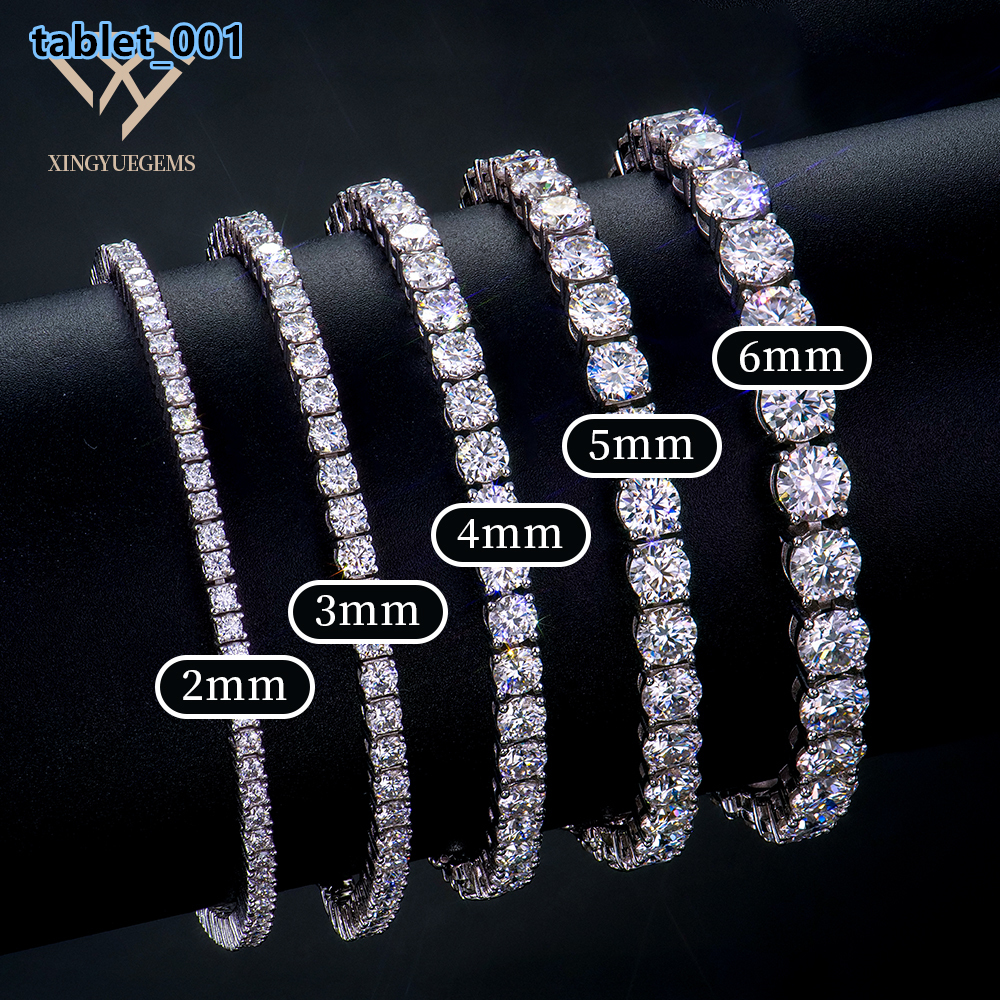 Wholesale Mens and Womens S925 Sterling Silver Tennis Chain Bracelet VVS Lab Moissanite Mossanite Hip Hop Style for Gifts