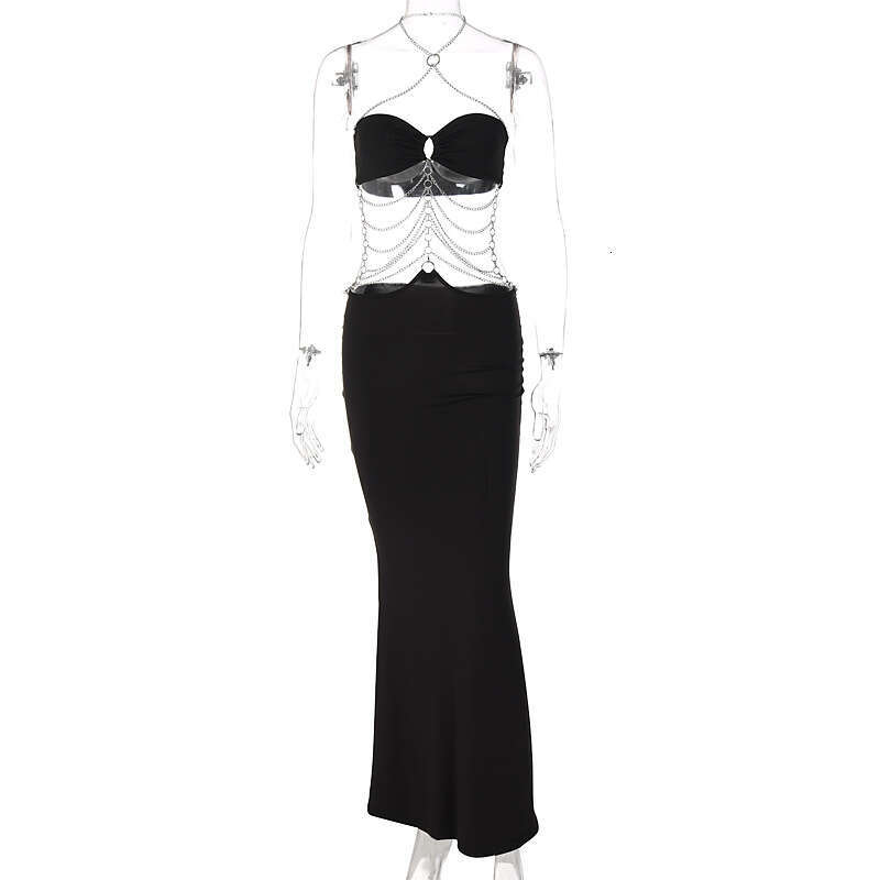European and American 2026 Summer Hot-Selling New Metal Chain Halter Neck Strapless Hollow Out Dress Women, Wholesale for