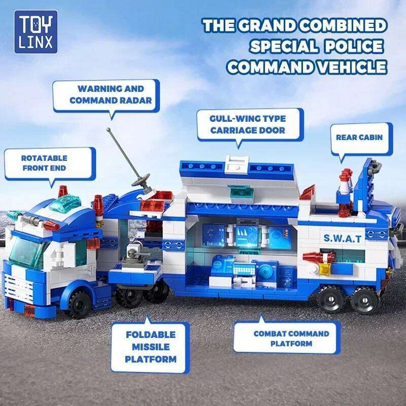 TOYLINX 679PCS Police Building Blocks 8-in-3 Transformable Toy 51 Shape Changes Robot Vehicle Aircraft Kids Construction Bricks Z260305