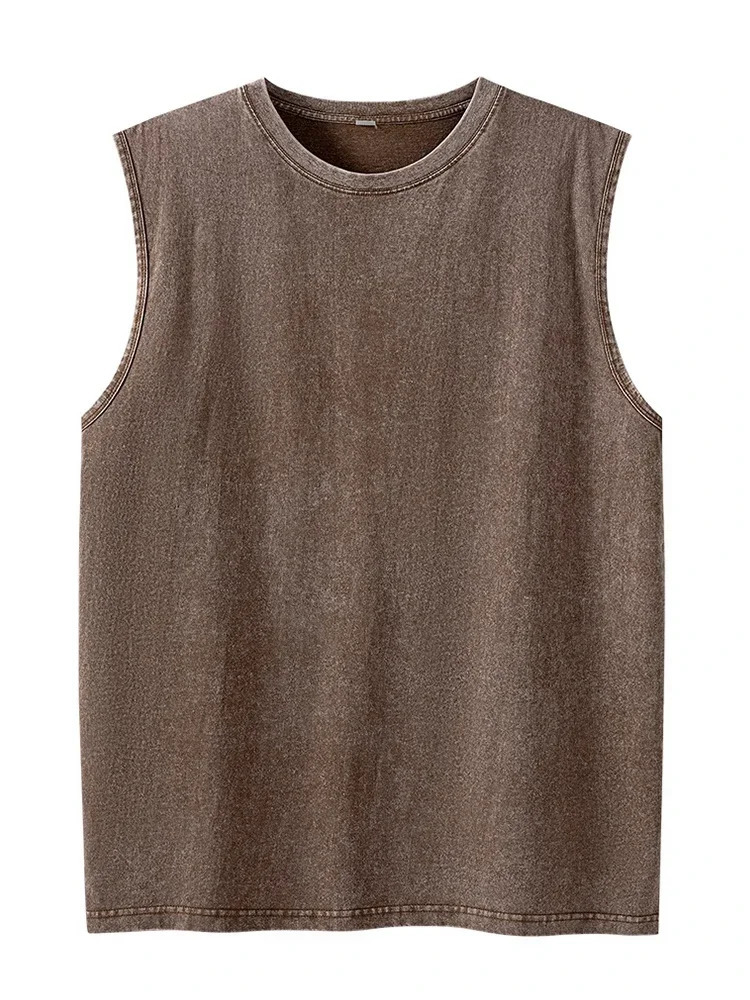 Summer cotton Mens Washed Cotton Tank Tops Muscle Gym Sleeveless Workout T Shirts Running Beach Loose Tees 260306