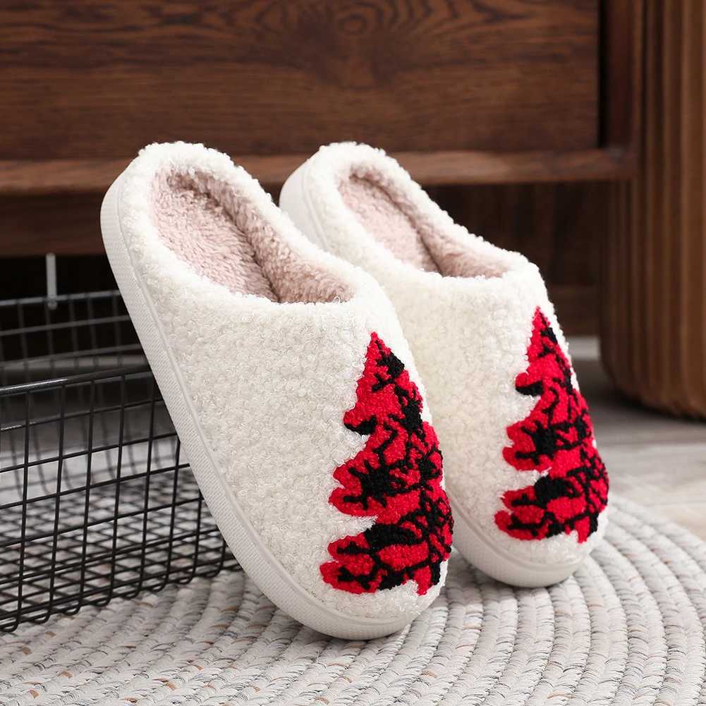 Women Men Warm Plush Home Slipper Cozy Christmas Tree Cotton Slippers Breathable Bedroom Slippers for Indoor for Christmas Gift S260305