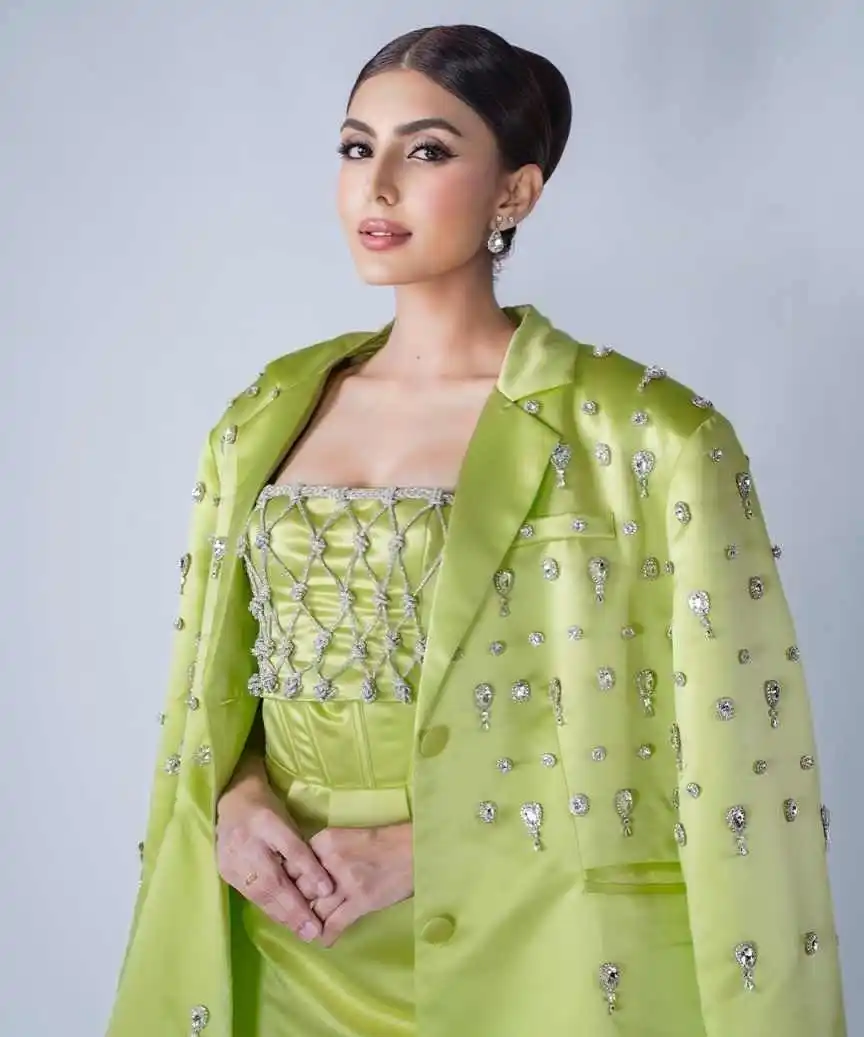Fresh Green Pearl Beaded Women Dress Suit 2 Pieces Sheath Spaghetti Wedding Guest Mother Dress Customized Crystal Blazer Outfit