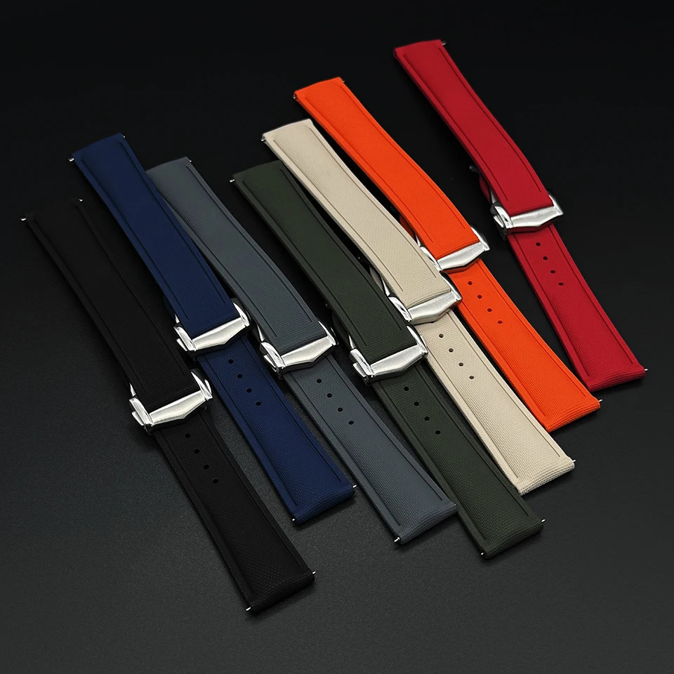 High Quality Woven pattern Sports Deployant Watch Band 20mm 21mm 22mm FKM Rubber Watch Strap 260304