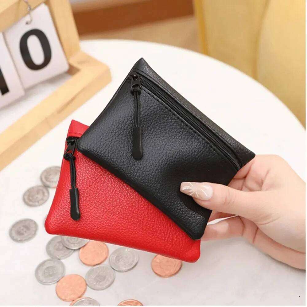 Simple Solid Color Mini Coin Purse PU Leather Zipper Small Wallet Storage Pouch Money Pocket Women Men C260304