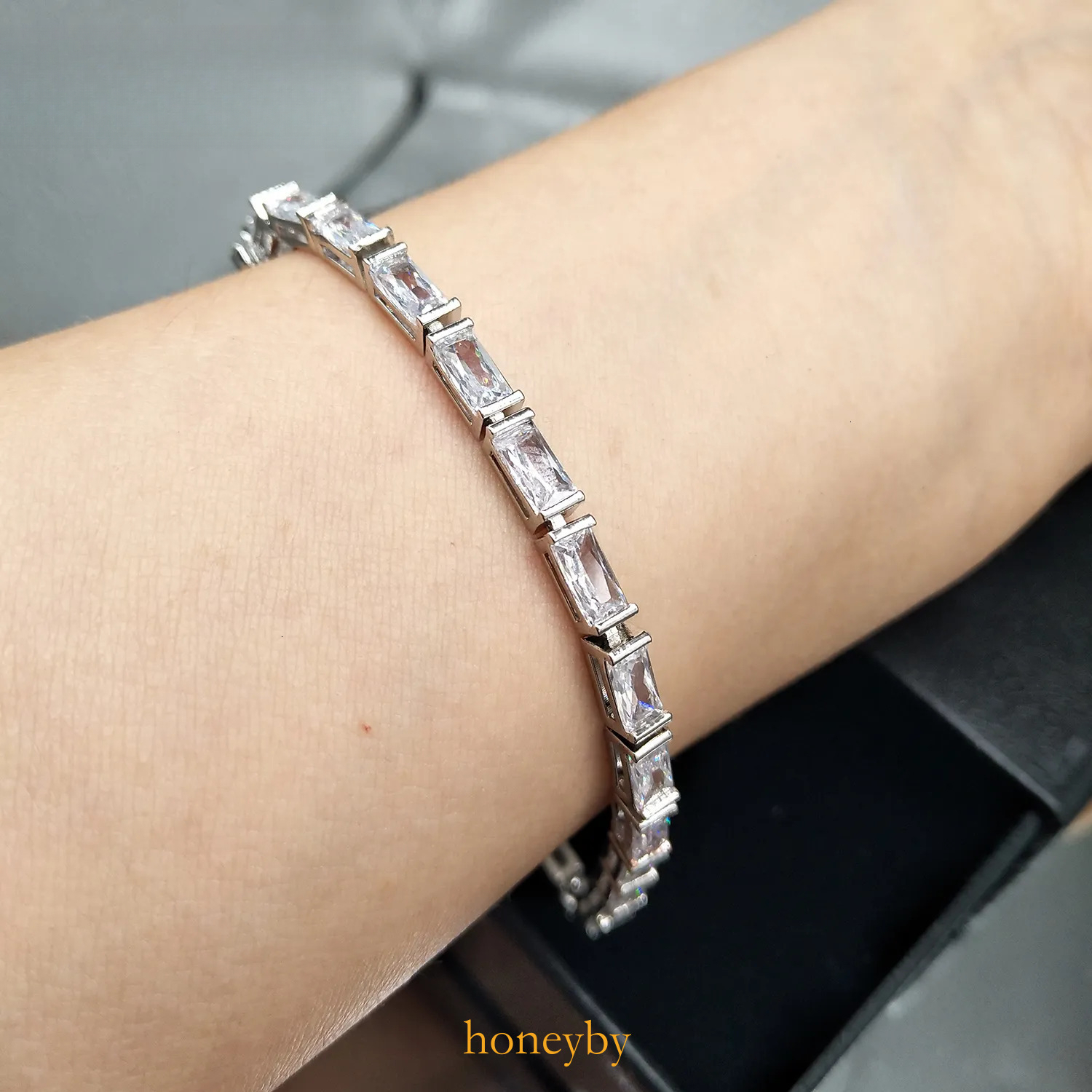 Rap High-quality Squae Diamond Tennis Bacelet Fo Men And WoMen Baguette Cubic Ziconia 14k Real Gold Plated Coppe Chains Bangle Iced Out Wist Jewely