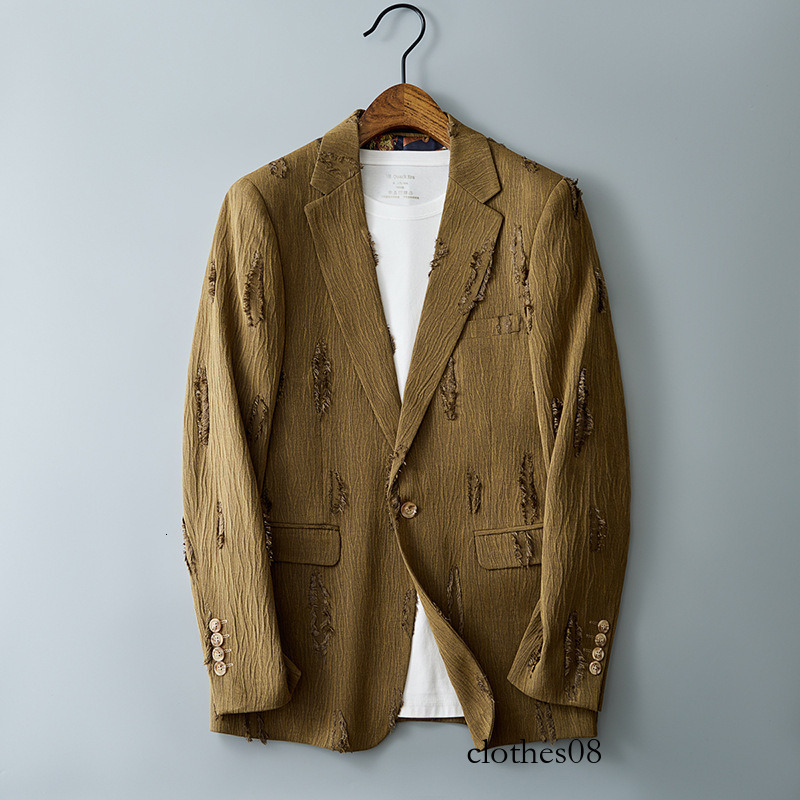 Casual Men's Blazer, New Spring and Autumn High-End British Style, Distressed Large Size Slim-Fit Single-Piece Jacket