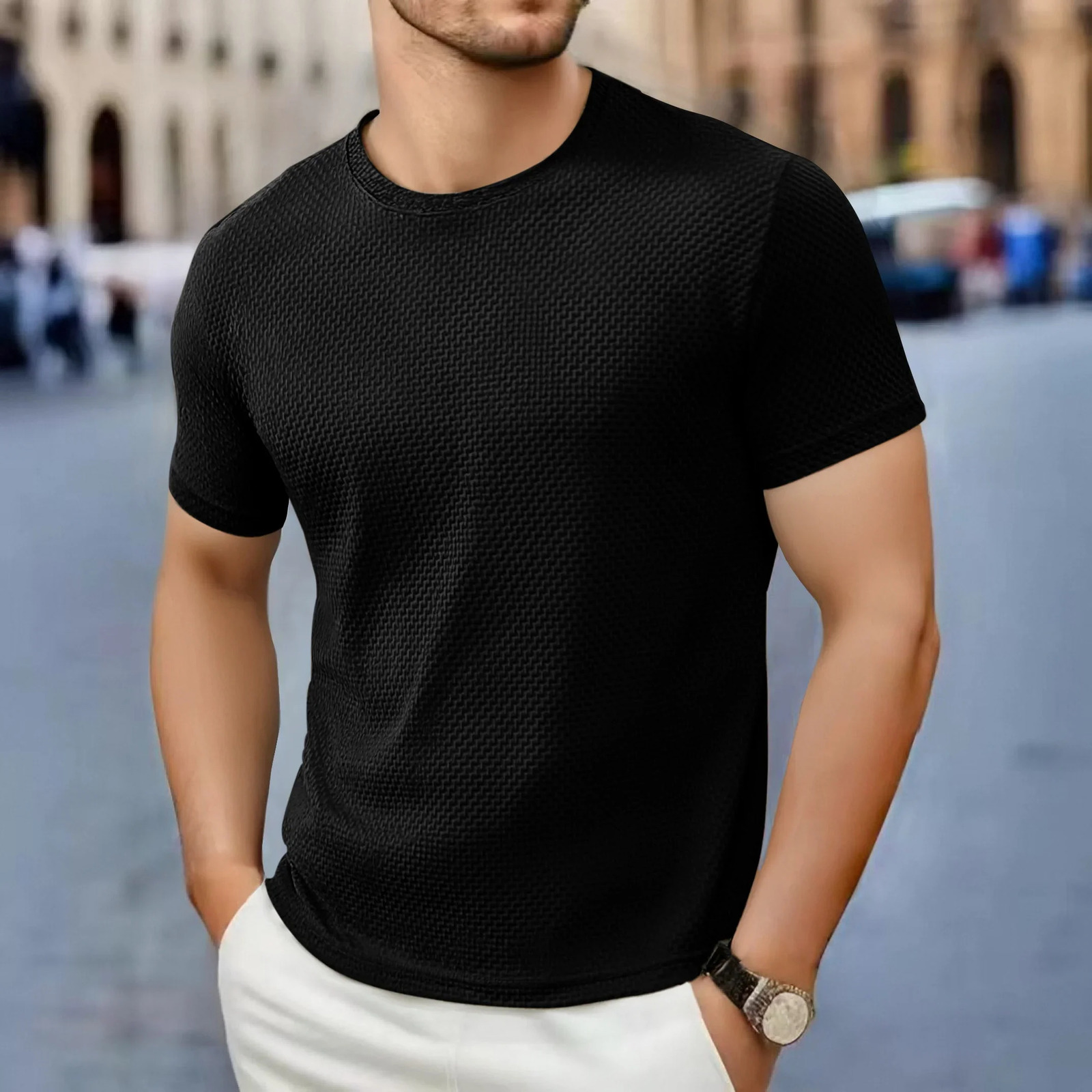 Mens Casual Short Sleeve Tshirt Bone Flower Solid Color Oneck Fashion Breathable Comfortable Summer Versatile Top 260302