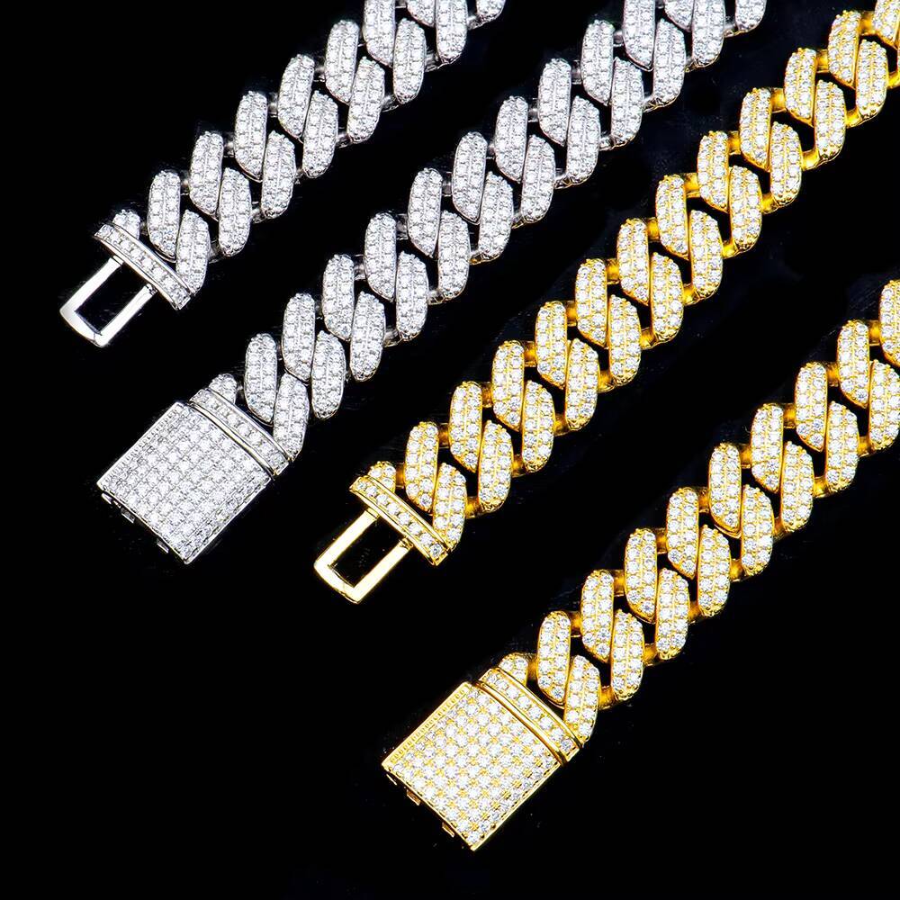 Iced-Out Shiny Diamond Moissanite Bracelet Sterling Silver VVS Moissanite Rhombic Style Cuban Bracelet HipHop Jewelry for Men